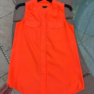 J. Crew Vibrant Neon Orange Sleeveless Button-Down Shirt